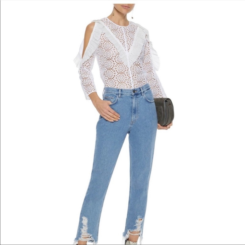 SANDRO Bonnie Cold Shoulder Broderie Anglaise Lace White Top Size Small
